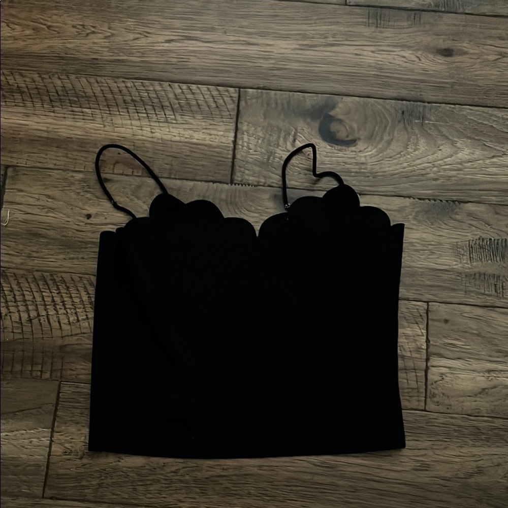 Elegant Black Scalloped Women's Top